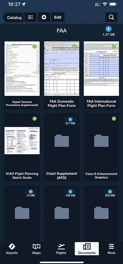 Documents tab in ForeFlight